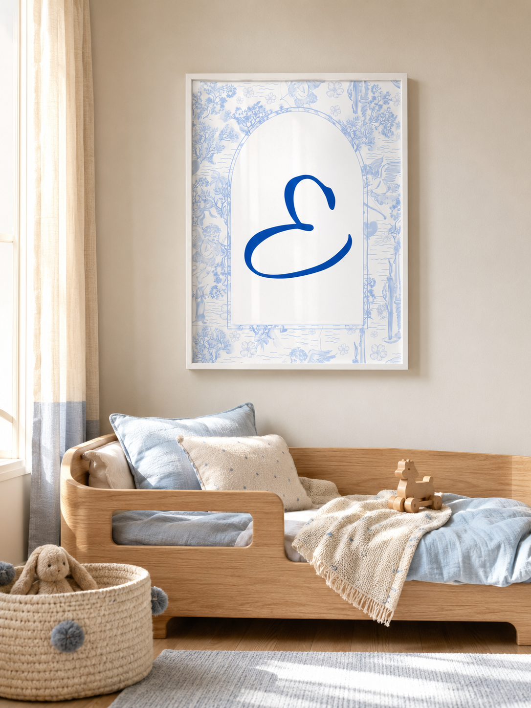 Set 3 tablouri pentru cameră băiat Girafă & Inițială