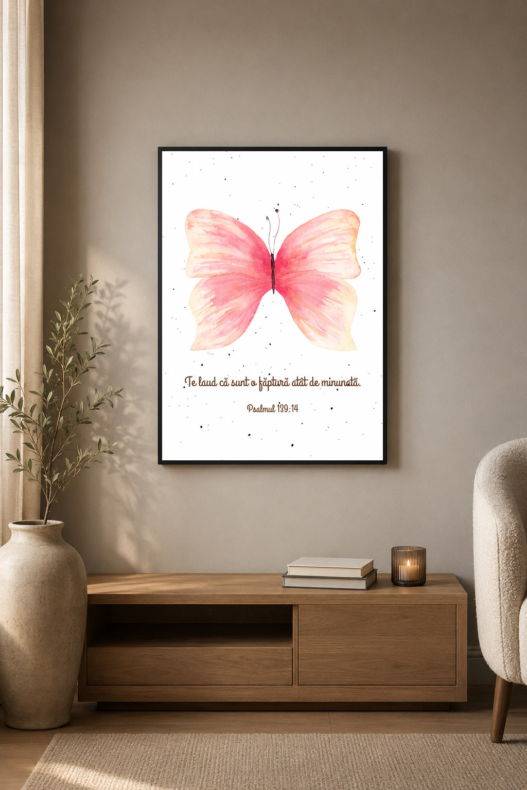 Tablou creștin cu fluture – Psalmul 139:14