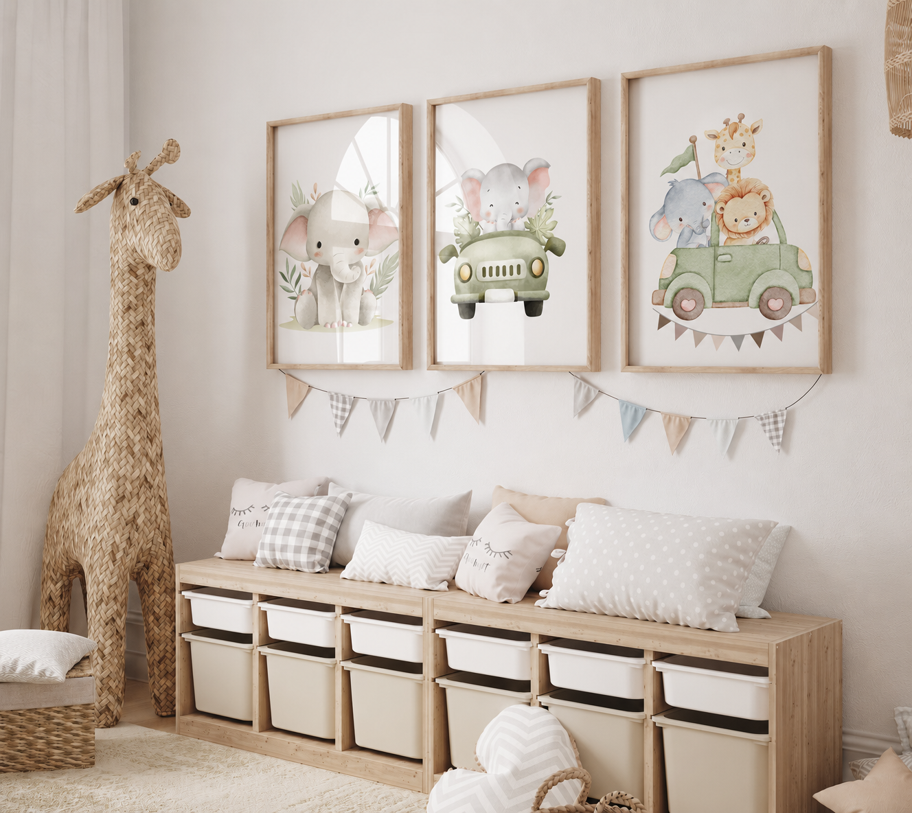 Set 3 tablouri pentru copii – Aventură în Safari