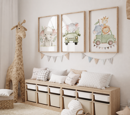 Set 3 tablouri pentru copii – Aventură în Safari